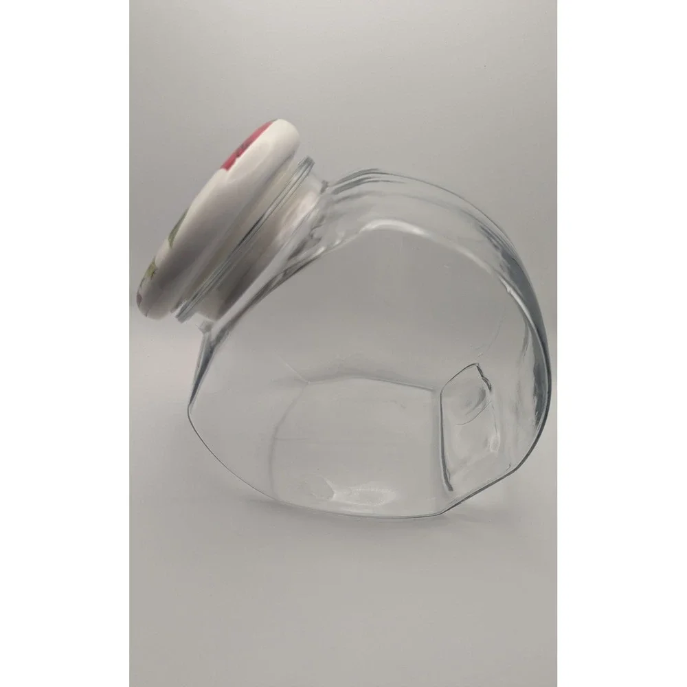 Vtg‎ Clear Glass Cookie Jar Ceramic Poinsettia Lid Christmas Holiday Container